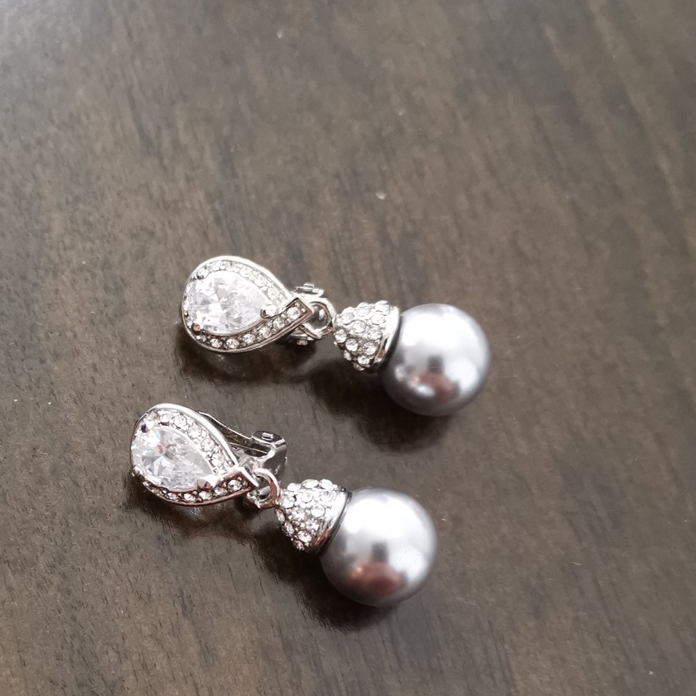 Pearl and crystal clip on earrings